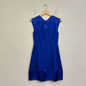 REBECCA TAYLOR Royal Blue Sheath Mini Dress Sheer Accent Cut-Out Back NWOT